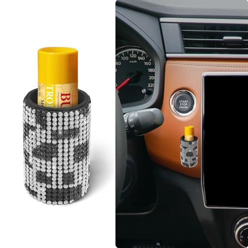 xbrtaia 1 Pack Upright Car Chapstick Holder, Bling Insulating Lip Balm Holder,Rhinestone Car Accessories for Women Interior ,Suitable for Most Vehicles.(Cow) - Image 1