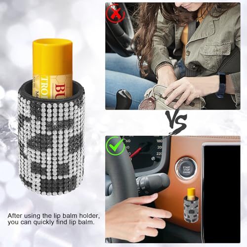 xbrtaia 1 Pack Upright Car Chapstick Holder, Bling Insulating Lip Balm Holder,Rhinestone Car Accessories for Women Interior ,Suitable for Most Vehicles.(Cow) - Image 3