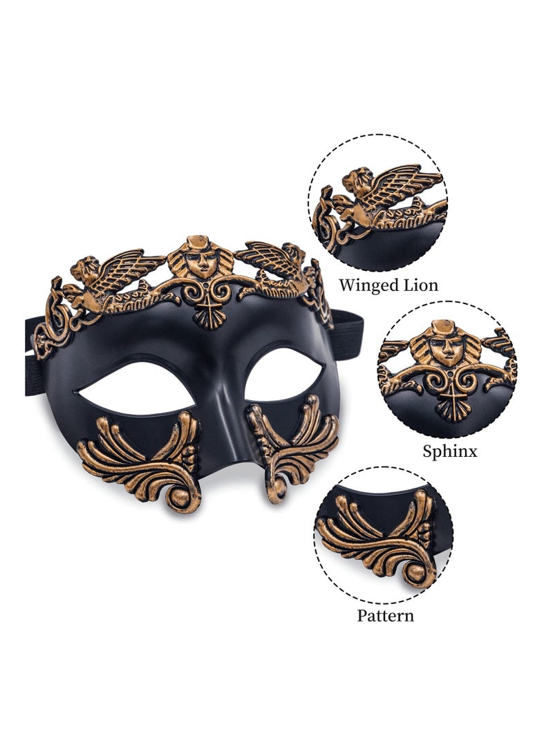 Y&D Masquerade Mask for Men - Roman Greek Venetian Half Face Mask, Mascarade Ball Mardi Gras and Cosplay Party (Black Gold) - Image 2