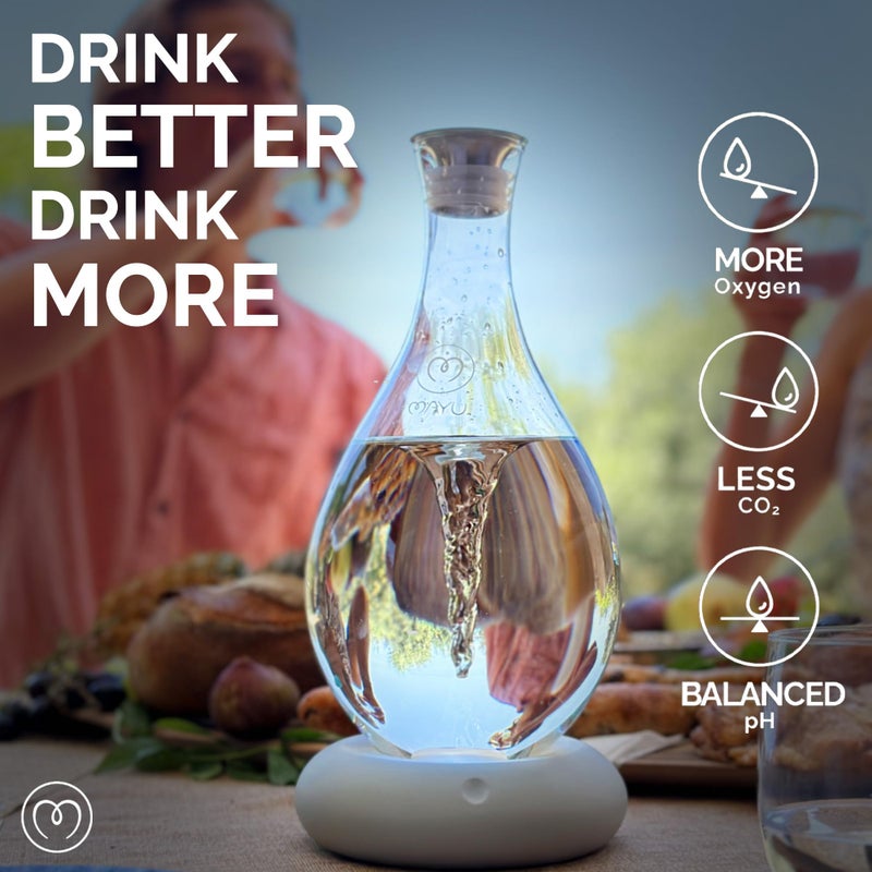 mayu قارورة ماء هيكلية MAYU Swirl - إبريق يدوي بتقنية دوامة مبتكرة. حامل موزع ماء مع فلتر عكسي 1.5 لتر | 51 أونصة بتصميم جرة زجاجية (قاعدة رمادية) - Image 2