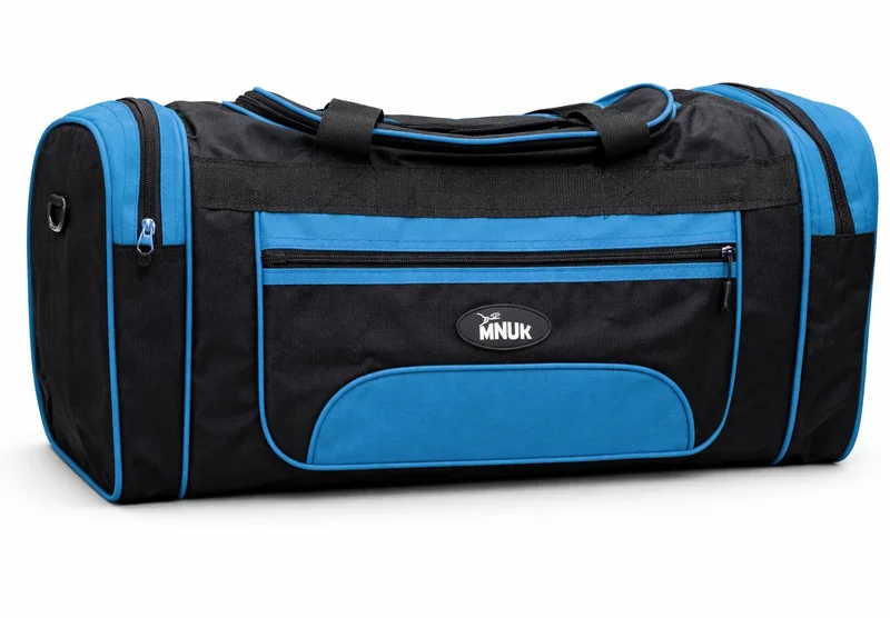 منيك حقيبة سفر MNUK دافل، حقيبة يد مع جيب للأحذية، للرجال والنساء، حقيبة رياضية مناسبة لعطلات نهاية الأسبوع (متوسطة - 22 بوصة) - أزرق