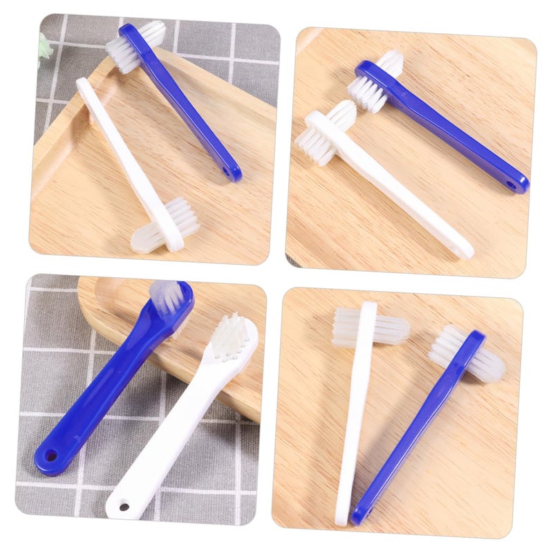 4 Pack Dual Head Denture Cleaning Toothbrushes Portable Travel Friendly Oral Care Brush - Image 4