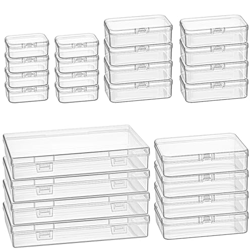 Goodma 24 Pieces Mixed Sizes Rectangular Empty Mini Clear Plastic Organizer Storage Box Containers with Hinged Lids for Small Items and Other Craft Projects - Image 1