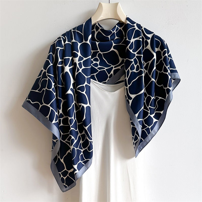 New large square scarf printed silk scarf women''s spring and autumn shawl scarf flower leaf scarf twill silk scarf scarf - Image 1