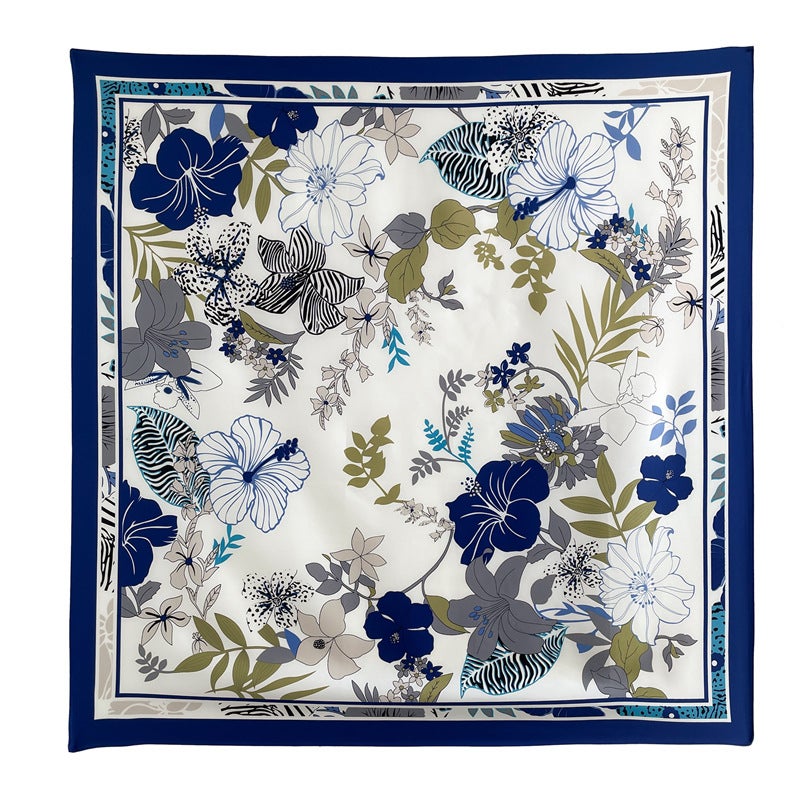 New large square scarf printed silk scarf women''s spring and autumn shawl scarf flower leaf scarf twill silk scarf scarf - Image 3