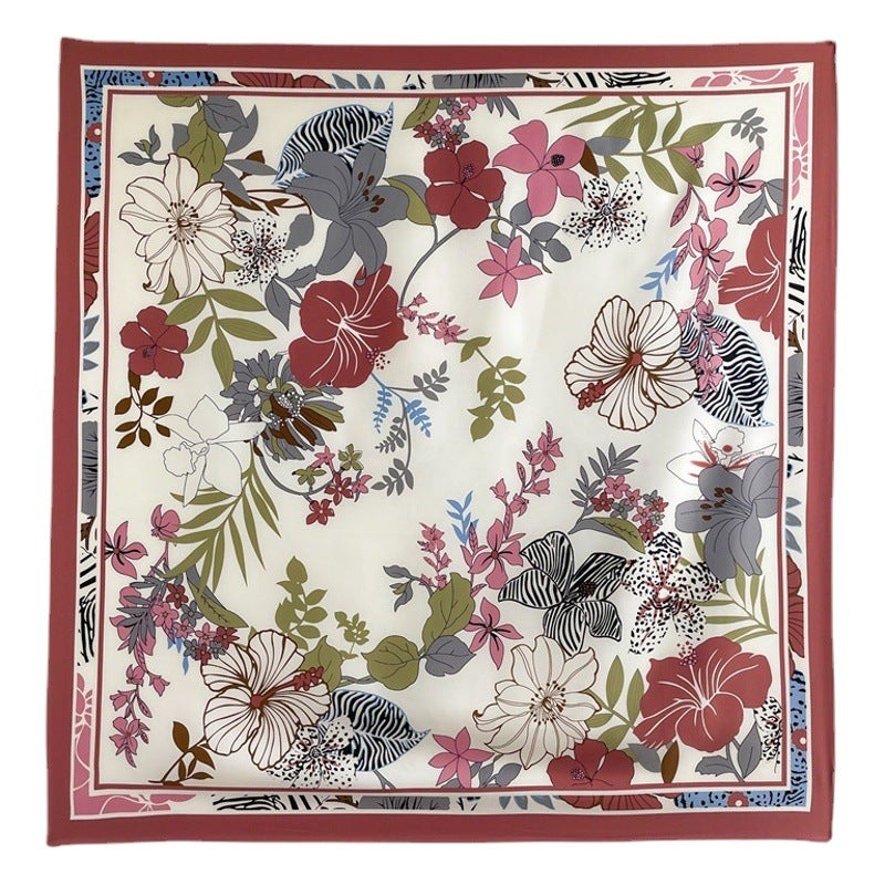 New large square scarf printed silk scarf women''s spring and autumn shawl scarf flower leaf scarf twill silk scarf scarf - Image 2