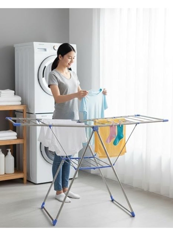 سبيس شوب منشر غسيل فضي قابل للطي من الفولاذ المقاوم للصدأ وموفر للمساحة للاستخدام الداخلي أو الخارجي ألوان متعددة - Image 2