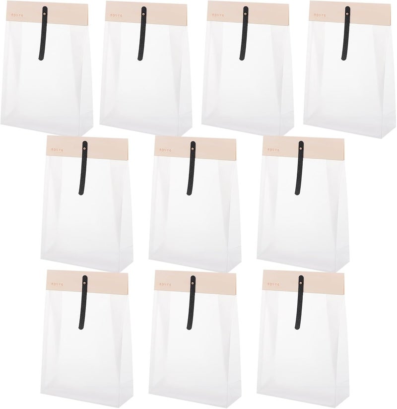 EXHUMKY 5 X 6.7 X 9.4 Inch Thickened Plastic Cookie Treat Packaging Bags 10pcs with Wooden Strip, Frosted Pouch, Copper Buckle, and Black Leather Strap for Bakery and Party Favor Wrapping - Image 1