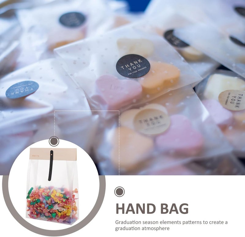 EXHUMKY 5 X 6.7 X 9.4 Inch Thickened Plastic Cookie Treat Packaging Bags 10pcs with Wooden Strip, Frosted Pouch, Copper Buckle, and Black Leather Strap for Bakery and Party Favor Wrapping - Image 3
