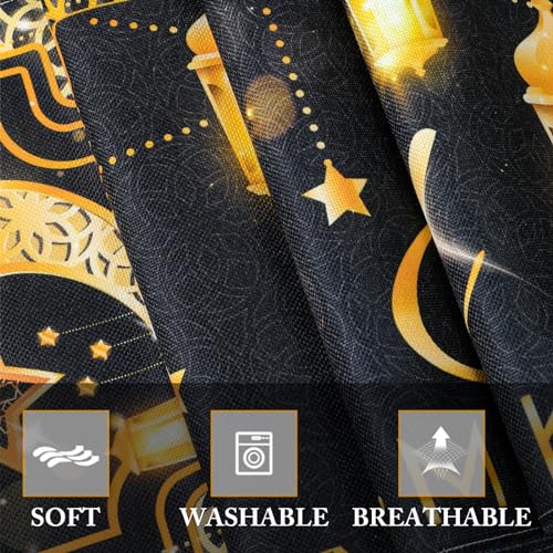 Fengrise Eid Mubarak Table Runner - Black Gold Ramadan Kareem Decorations for Home 2026, Star Moon and Lantern Pattern, Eid Al-Fitr Table Cloth,Islamic Decorations Supplies for Kitchen Indoor (13x72) - Image 4