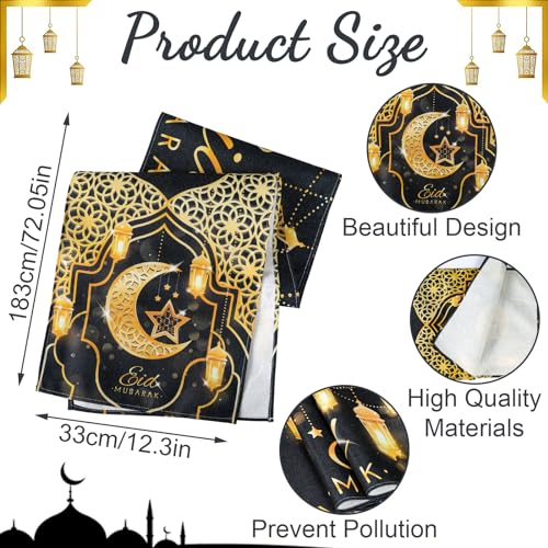 Fengrise Eid Mubarak Table Runner - Black Gold Ramadan Kareem Decorations for Home 2026, Star Moon and Lantern Pattern, Eid Al-Fitr Table Cloth,Islamic Decorations Supplies for Kitchen Indoor (13x72) - Image 3