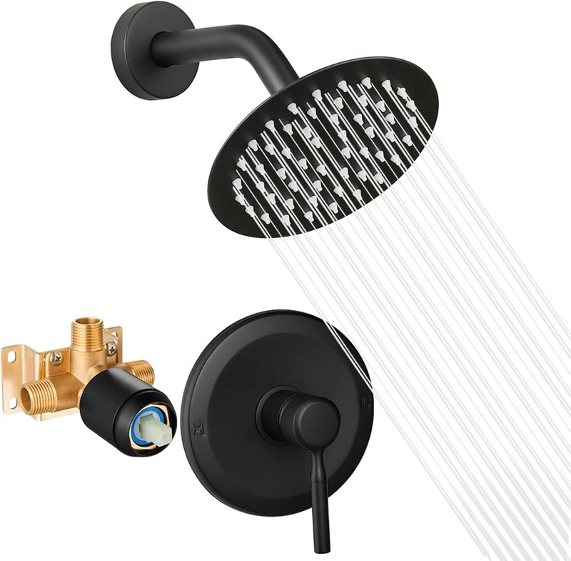PROMOM Black Shower Head And Faucet Set Complete With Valve Shower Fixtures With 6 Inch High Pressure Rain Shower Head Trim kit Regaderas Para bBaño Modernas - Image 1