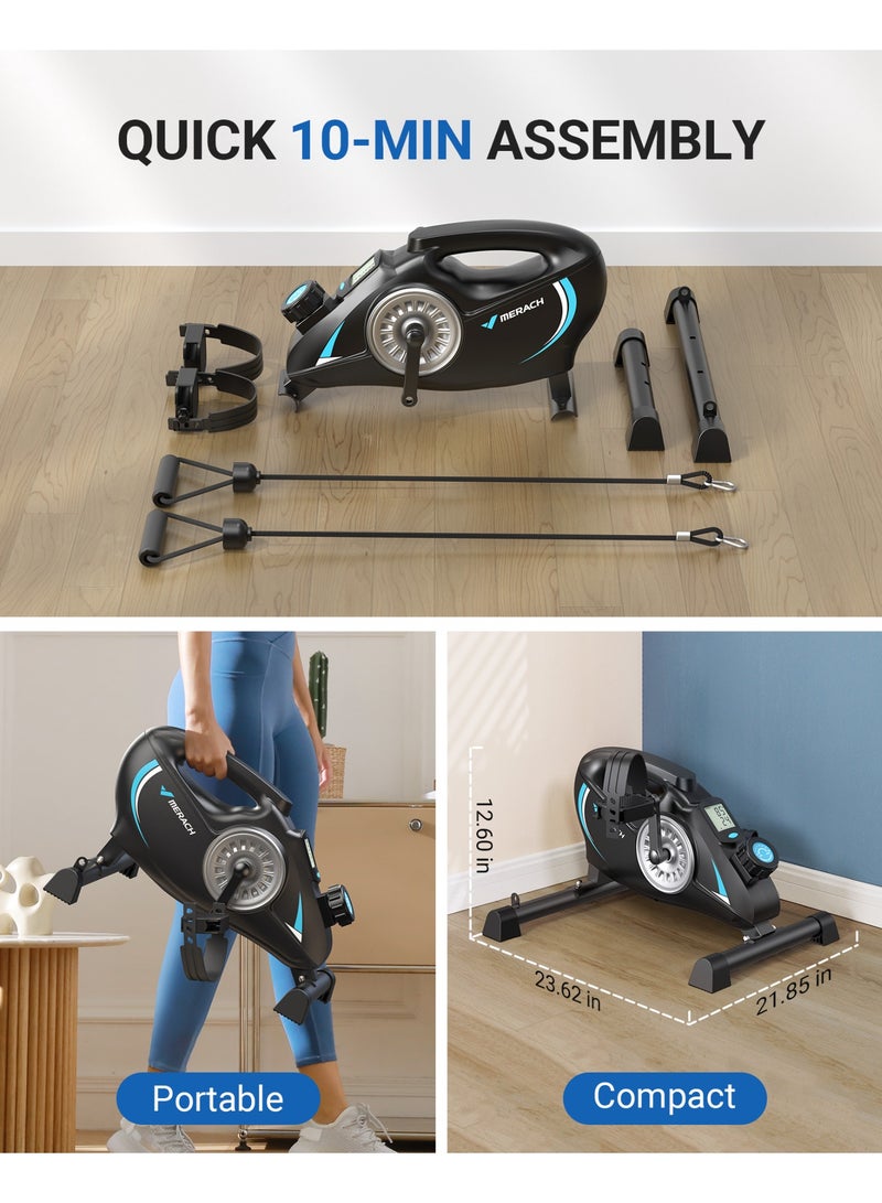ميراتش دراجة تمارين دواسة تحت المكتب، دراجة تمارين صغيرة مغناطيسية هادئة مع تطبيق MERACH لاستعادة الذراع والساق والعلاج الطبيعي، دراجة مكتب ناعمة للقدم مع شريطين مقاومة وسجادة غير قابلة للانزلاق - Image 5