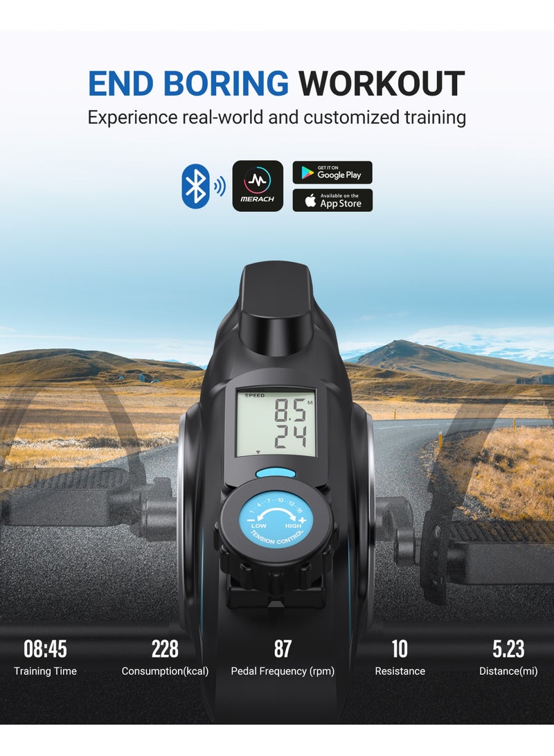 ميراتش دراجة تمارين دواسة تحت المكتب، دراجة تمارين صغيرة مغناطيسية هادئة مع تطبيق MERACH لاستعادة الذراع والساق والعلاج الطبيعي، دراجة مكتب ناعمة للقدم مع شريطين مقاومة وسجادة غير قابلة للانزلاق - Image 4