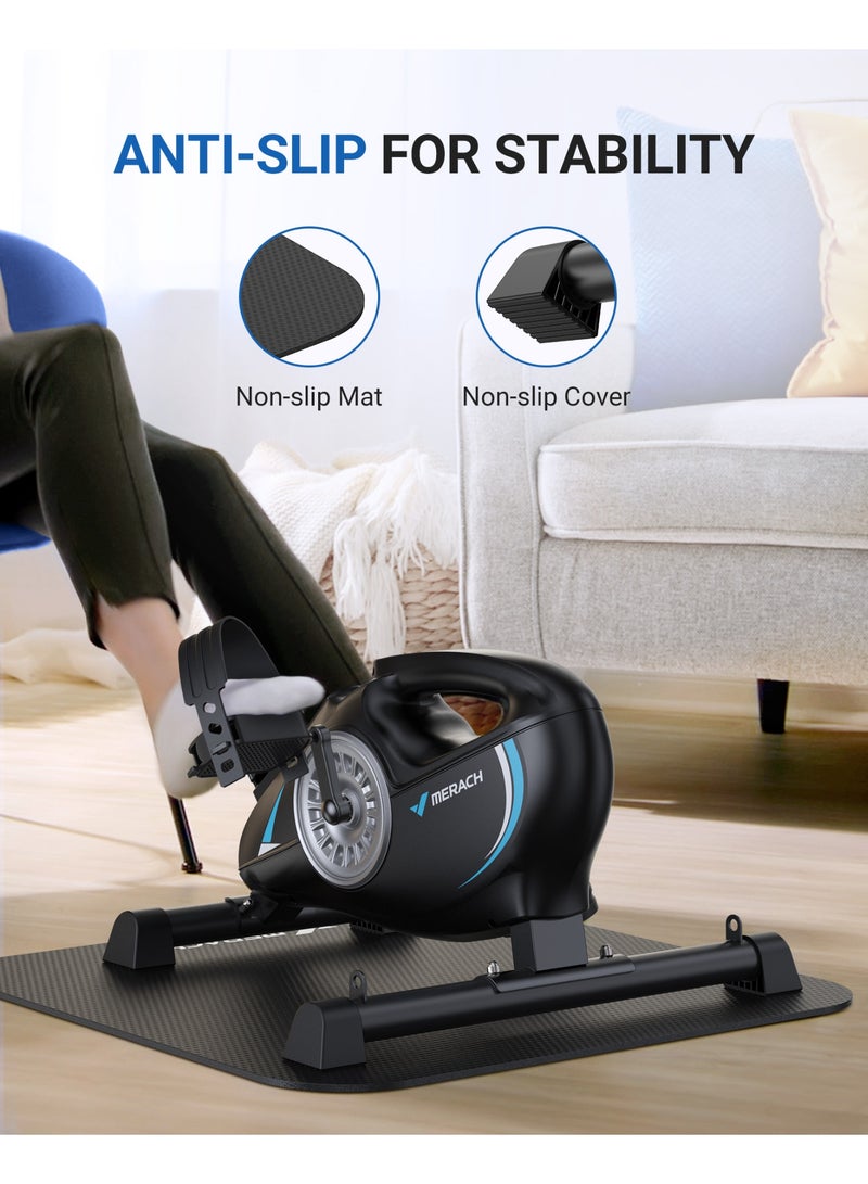 ميراتش دراجة تمارين دواسة تحت المكتب، دراجة تمارين صغيرة مغناطيسية هادئة مع تطبيق MERACH لاستعادة الذراع والساق والعلاج الطبيعي، دراجة مكتب ناعمة للقدم مع شريطين مقاومة وسجادة غير قابلة للانزلاق - Image 2