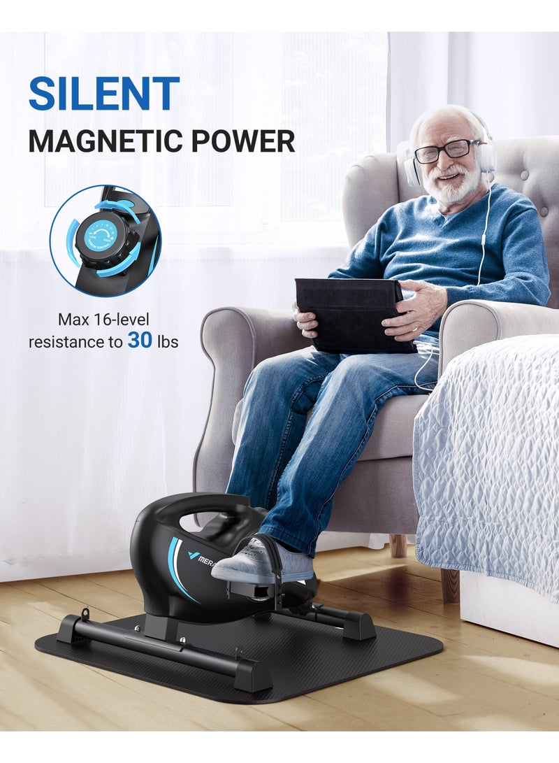 ميراتش دراجة تمارين دواسة تحت المكتب، دراجة تمارين صغيرة مغناطيسية هادئة مع تطبيق MERACH لاستعادة الذراع والساق والعلاج الطبيعي، دراجة مكتب ناعمة للقدم مع شريطين مقاومة وسجادة غير قابلة للانزلاق - Image 3