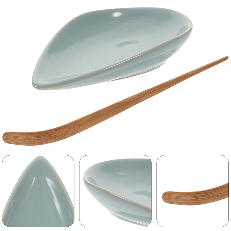 Tea Ceremony Set Ceramic Storage Dish With Metal Scoop Color As Shown - Image 4