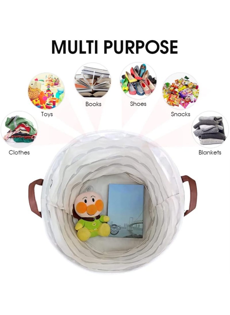 joyzzz Collapsible Round Laundry Hamper, Large Storage Basket , Toys Bin, Boys and Girls Hamper, Room Decor (White check)  - Image 2
