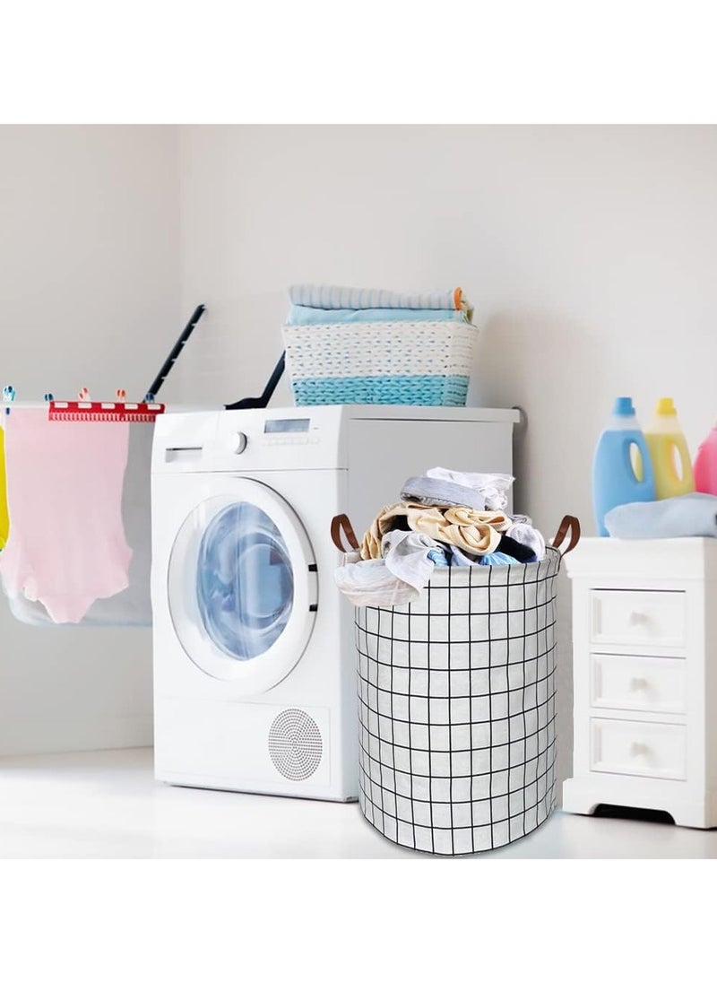 joyzzz Collapsible Round Laundry Hamper, Large Storage Basket , Toys Bin, Boys and Girls Hamper, Room Decor (White check)  - Image 4