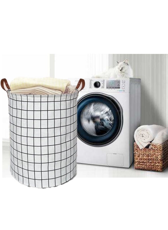joyzzz Collapsible Round Laundry Hamper, Large Storage Basket , Toys Bin, Boys and Girls Hamper, Room Decor (White check)  - Image 1