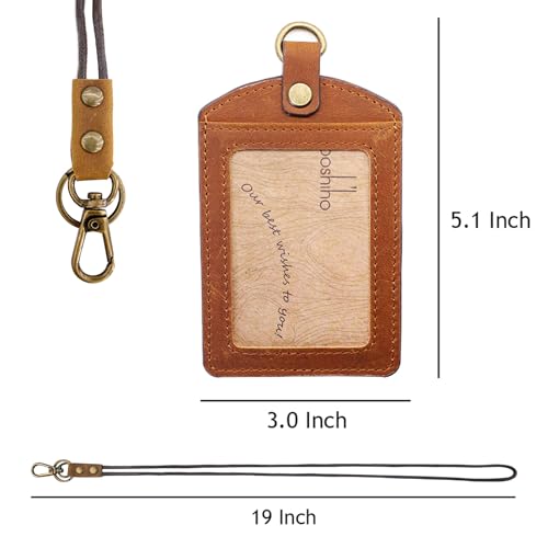 boshiho Badge Holder: Boshiho Cowhide Leather ID Badge Card Holder with 19" Neck Lanyard, Vertical Style (Light Brown) - Image 5
