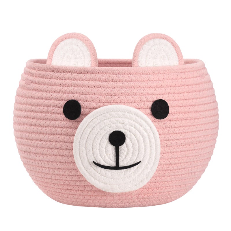 CherryNow Baby Basket for Nursery, Baby Shower Gifts for Girls, Cute Storage Basket for Home Decor, Animal Baskets for Kids Toys Organizer, Pink, 10.5"D x 8.5"H