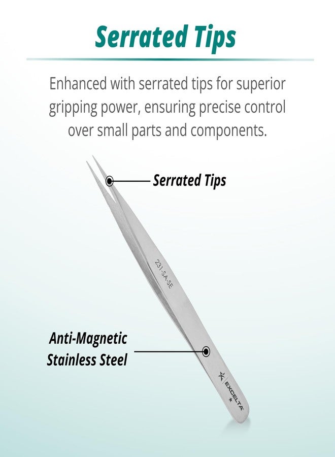 إكسلتا ملقط إكسيلتا من الفولاذ المقاوم للصدأ، مستقيم، مضاد للمغناطيس، أطراف مسننة لقبضة مُحسّنة، مثالي للتجميع العام، طول 4.75 بوصة، أساسي - Image 3