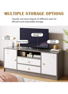 CityRiya-Long TV Stand, 140*30*54cm TV Table for 65+ Inch TV, TV Cabinet, TV Entertainment Center, Media TV Console Table with 2 Tier Storage Shelves, Television Stands for Living Room, Bedroom  - Image 5