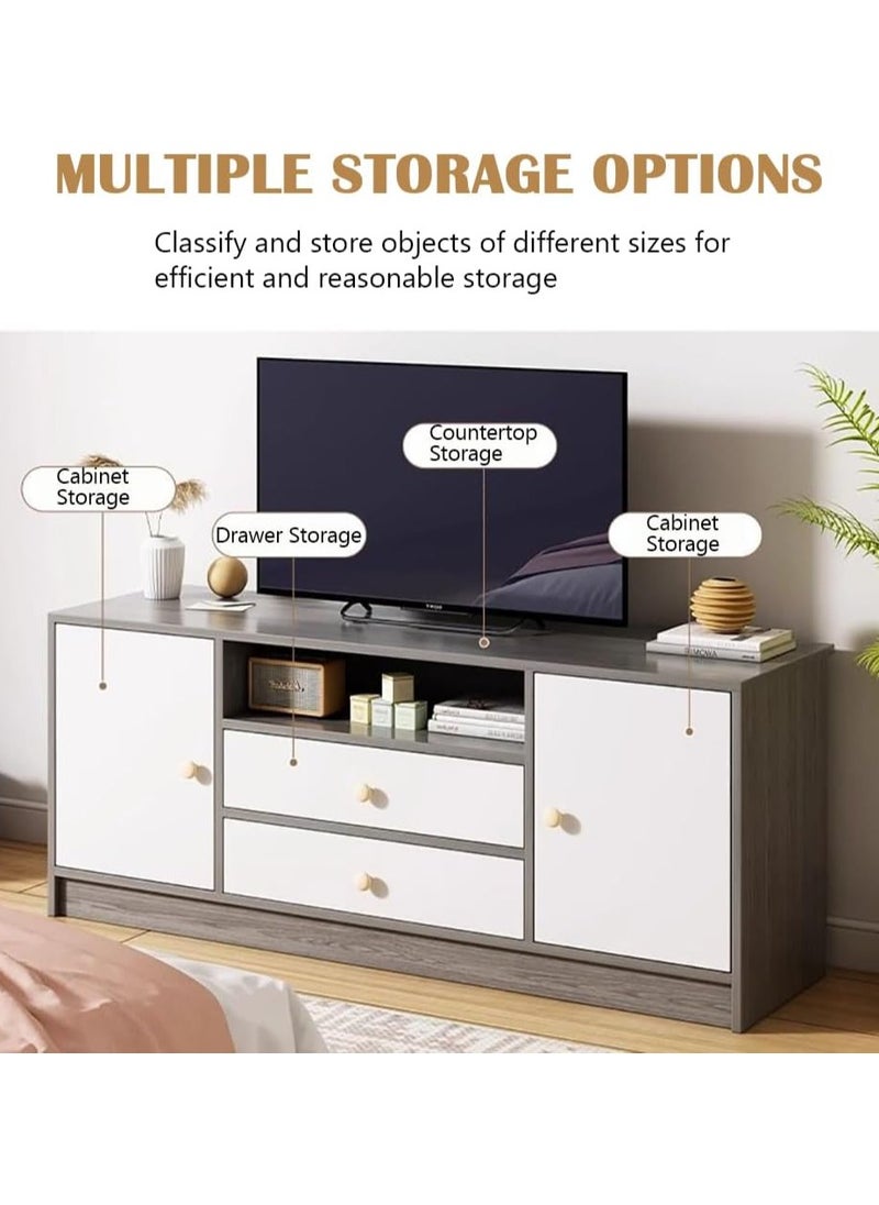 CityRiya-Long - TV Stand, 140*30*54cm TV Table for 65+ Inch TV, TV Cabinet, TV Entertainment Center, Media TV Console Table with 2 Tier Storage Shelves, Television Stands for Living Room, Bedroom - Image 1