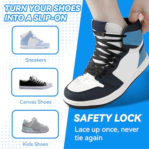 YLOKO White Elastic Shoe Laces Flat No Tie Shoelaces Tieless Stretch Laces for Adults & Kids Sneakers Running Shoes - Image 4