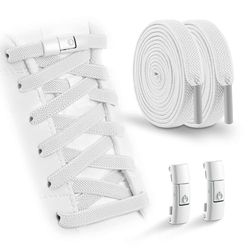 YLOKO White Elastic Shoe Laces Flat No Tie Shoelaces Tieless Stretch Laces for Adults & Kids Sneakers Running Shoes - Image 1
