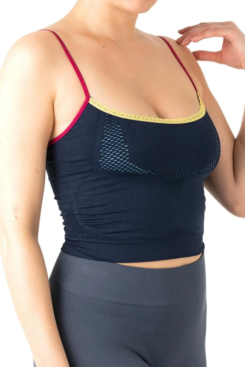 جيجوتو Seamless Lace Detailed Navy Blue Bustier