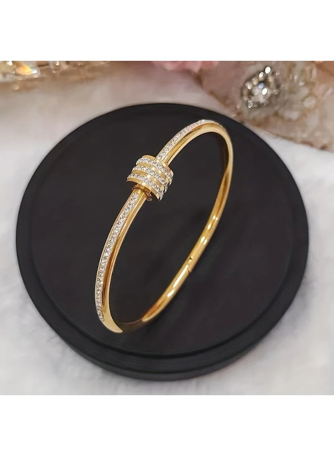 Goolsky A Stainless Steel Bracelet With Gorgeous Water Drill Spiral Twist Buckle Decoration Suitable For Daily Wear As A Gift For Boyfriend And Wife. - Image 1