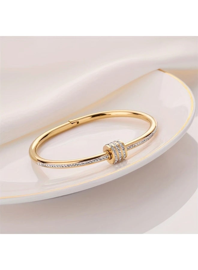 Goolsky A Stainless Steel Bracelet With Gorgeous Water Drill Spiral Twist Buckle Decoration Suitable For Daily Wear As A Gift For Boyfriend And Wife. - Image 5