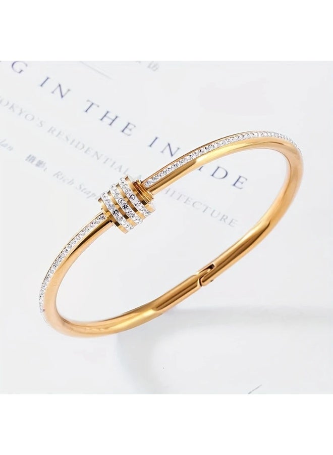 Goolsky A Stainless Steel Bracelet With Gorgeous Water Drill Spiral Twist Buckle Decoration Suitable For Daily Wear As A Gift For Boyfriend And Wife. - Image 3