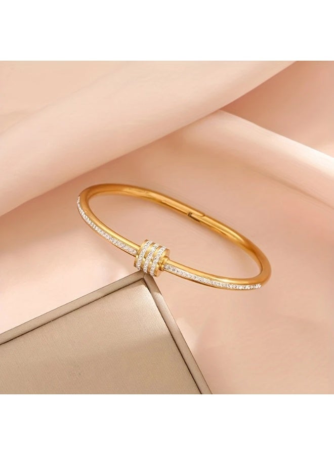 Goolsky A Stainless Steel Bracelet With Gorgeous Water Drill Spiral Twist Buckle Decoration Suitable For Daily Wear As A Gift For Boyfriend And Wife. - Image 2