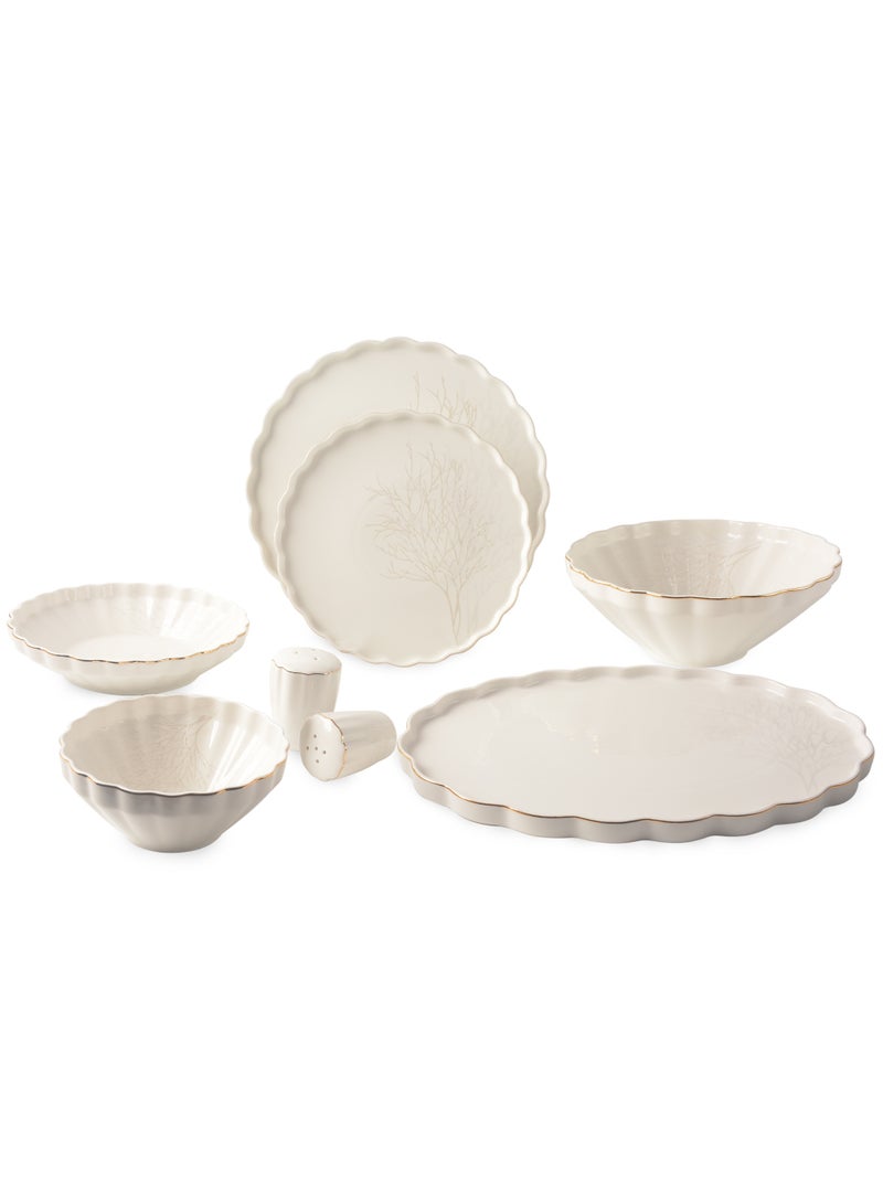 Life Smile 29-Pcs Dinner Set – Porcelain Dinnerwares- Serving Dish & Bowls Set Includes 6x Dinner Plates, 6x Fruit Plates, 6x Soup Plates, 6 x Dessert Bowls, 2x Oval Plates, 1x Salad Bowl, and 1x Salt and Pepper Shaker - Image 1