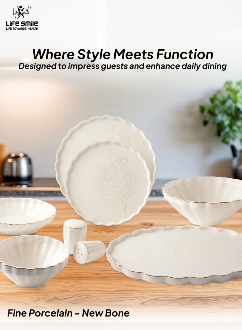 Life Smile 29-Pcs Dinner Set – Porcelain Dinnerwares- Serving Dish & Bowls Set Includes 6x Dinner Plates, 6x Fruit Plates, 6x Soup Plates, 6 x Dessert Bowls, 2x Oval Plates, 1x Salad Bowl, and 1x Salt and Pepper Shaker - Image 3