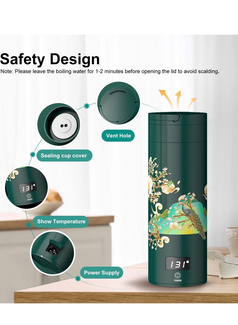 SYOSI Portable Travel Kettle with 4 Temperature Settings Travel Electric Tea Kettle 304 Stainless Steel Personal Hot Water Boiler Auto Off Small Kettle for Travel and Coffee Gift Women Green Peacock - Image 3