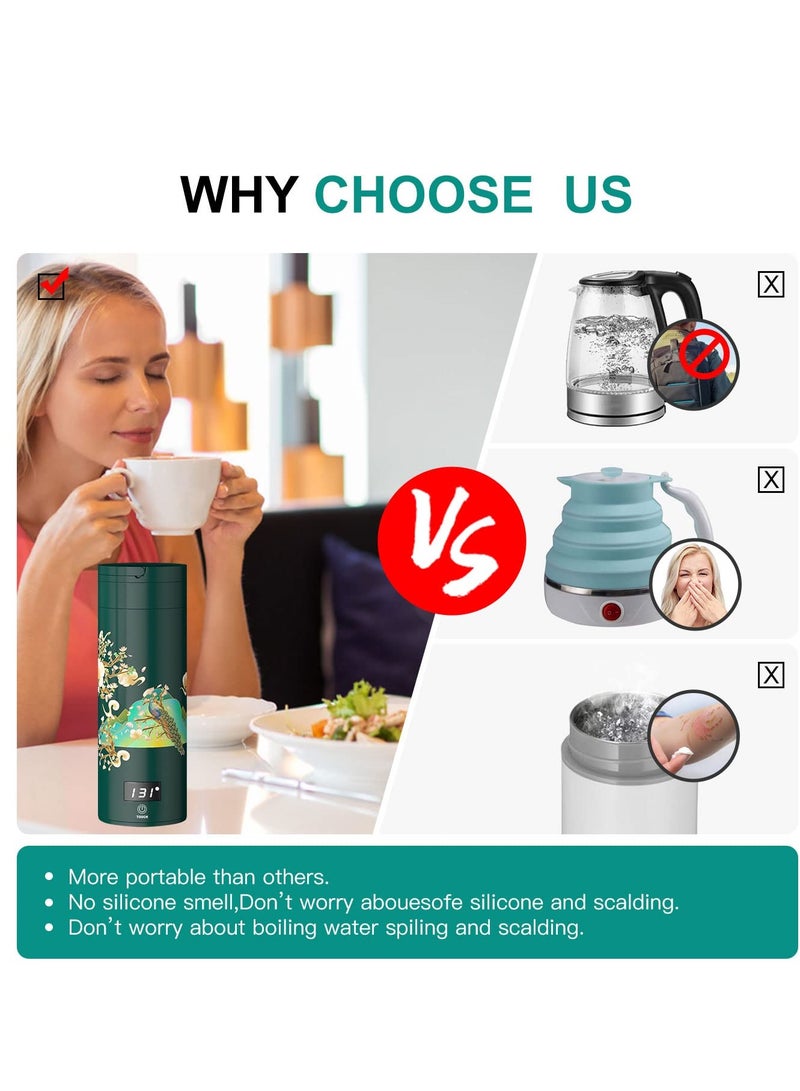 SYOSI Portable Travel Kettle with 4 Temperature Settings Travel Electric Tea Kettle 304 Stainless Steel Personal Hot Water Boiler Auto Off Small Kettle for Travel and Coffee Gift Women Green Peacock - Image 5