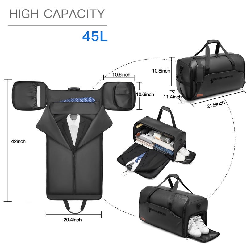 Moulyan Garment Bags for Travel,45L Carry on Convertible Garment Duffle bag for Men Women - 3 in 1 Hanging Suit Travel Bag with Shoulder Strap - Image 2
