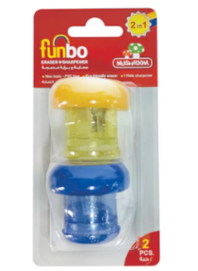 مبراة فنبو 1H + ممحاة قطعتان في عبوة بليستر - مشروم، عبوة من قطعتين، متنوعة