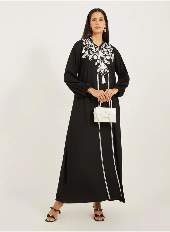 Maxim Creation Embroidered Balloon Sleeve Kaftan with Tassel Detail