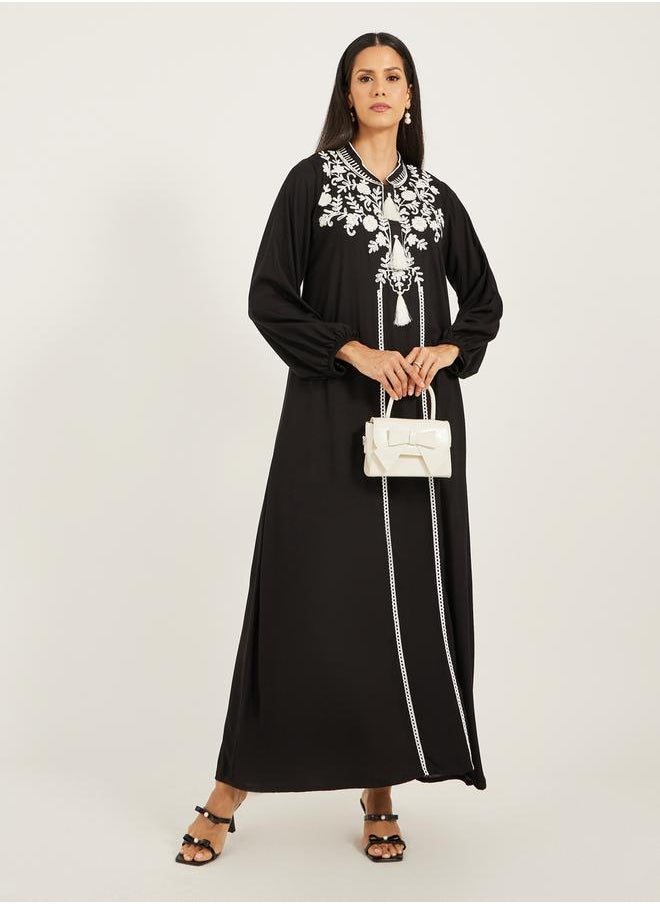 Maxim Creation - Embroidered Balloon Sleeve Kaftan with Tassel Detail by Styli - Image 1
