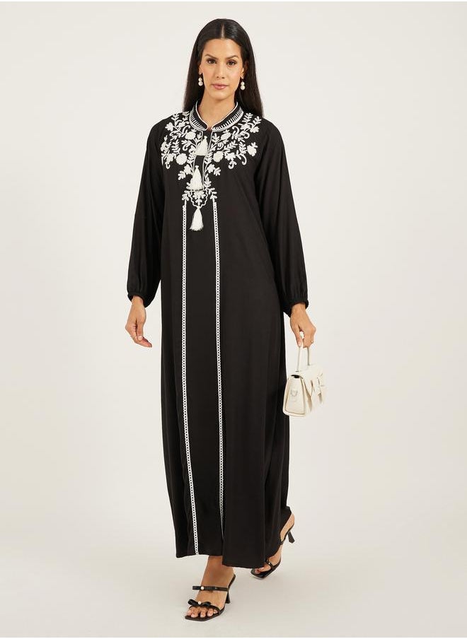 Maxim Creation - Embroidered Balloon Sleeve Kaftan with Tassel Detail by Styli - Image 1