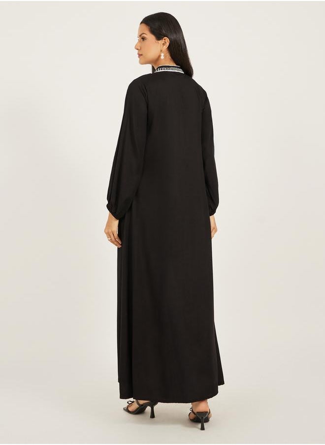 Maxim Creation - Embroidered Balloon Sleeve Kaftan with Tassel Detail by Styli - Image 1