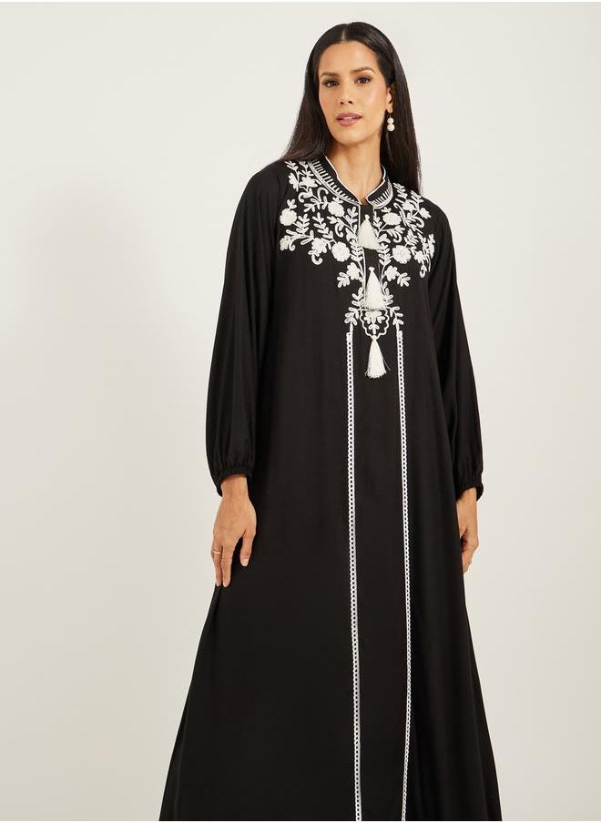 Maxim Creation - Embroidered Balloon Sleeve Kaftan with Tassel Detail by Styli - Image 1