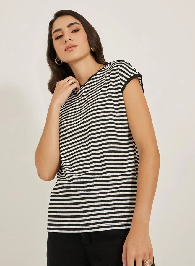 Styli Ribbed Striped Round Neck T-Shirt