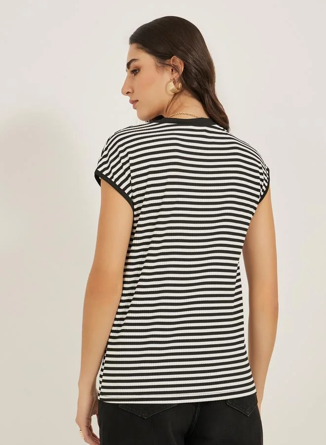 Styli Ribbed Striped Round Neck T-Shirt