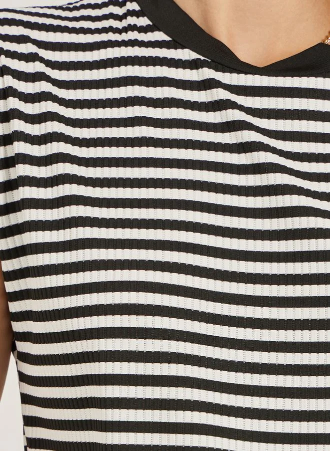 Styli Ribbed Striped Round Neck T-Shirt